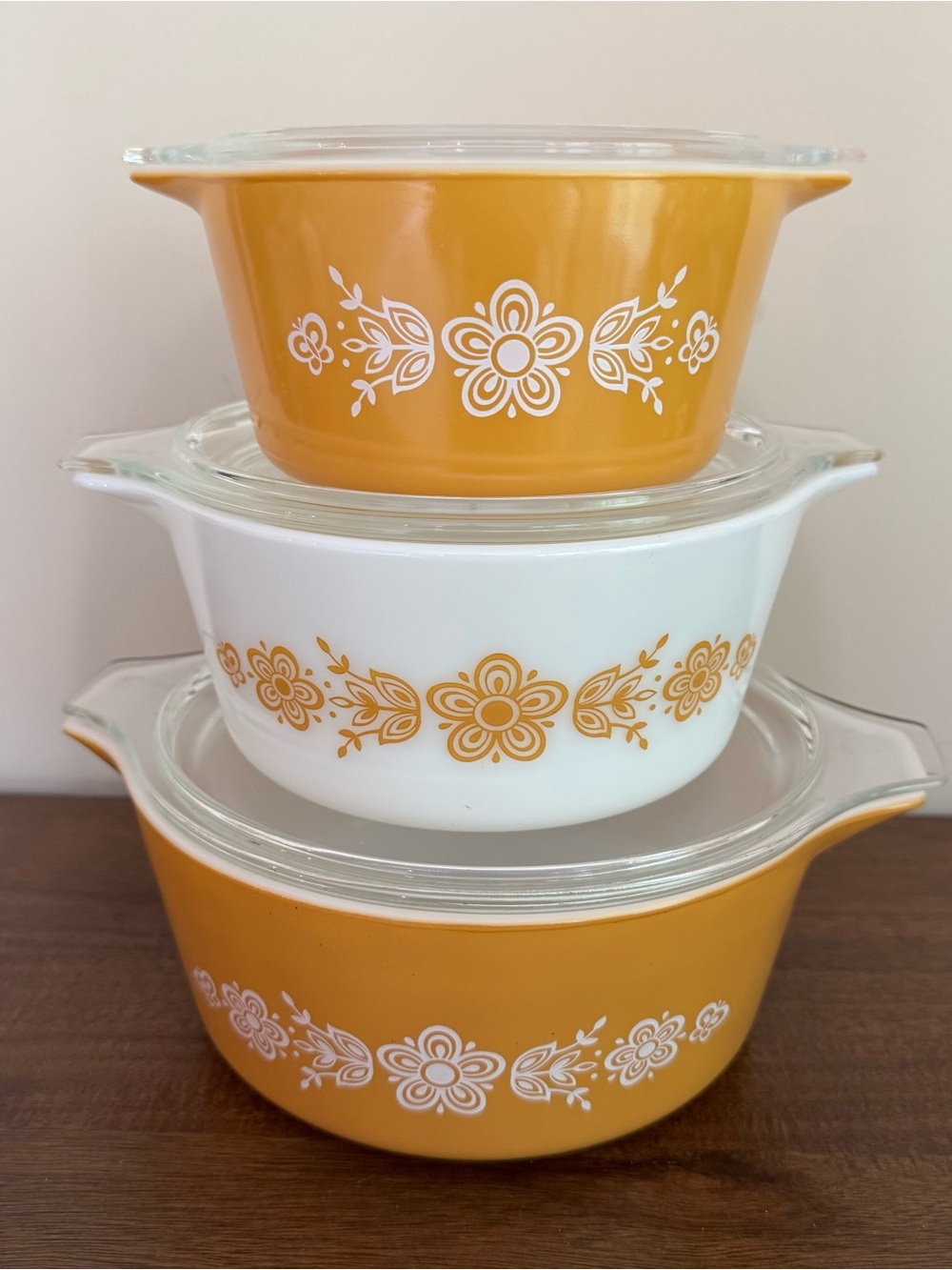6 PC Vintage 1970's Pyrex BUTTERFLY GOLD  Casserole Dish Set w/Lids  470 474 475
